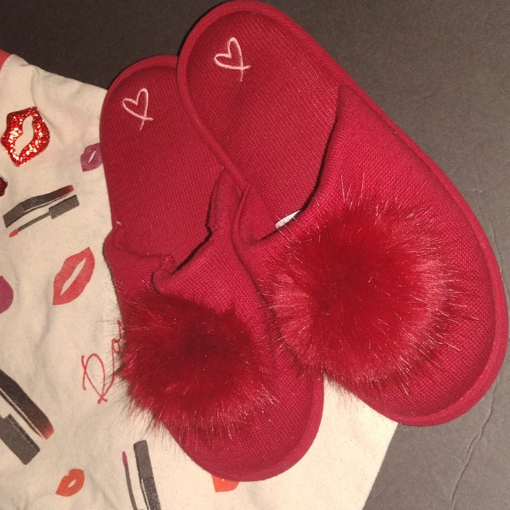 Victoria's Secret Red Pom Pom Slippers
